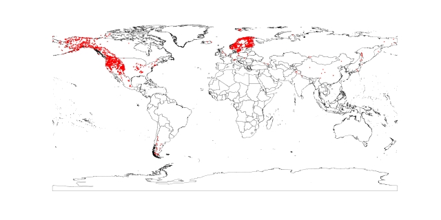 worldwide distribution of  Polemonium